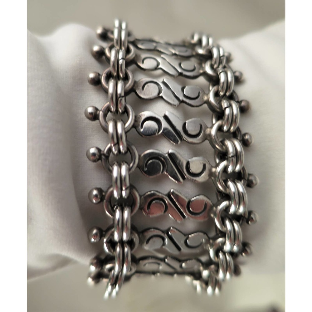 VTG Mexico 950 silver bracelet pre-Columbian Mixtec Maya Revival MCM Chavarrieta